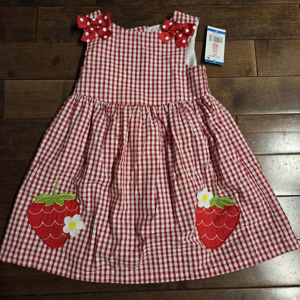 Red Gingham Strawberry Kids Dress